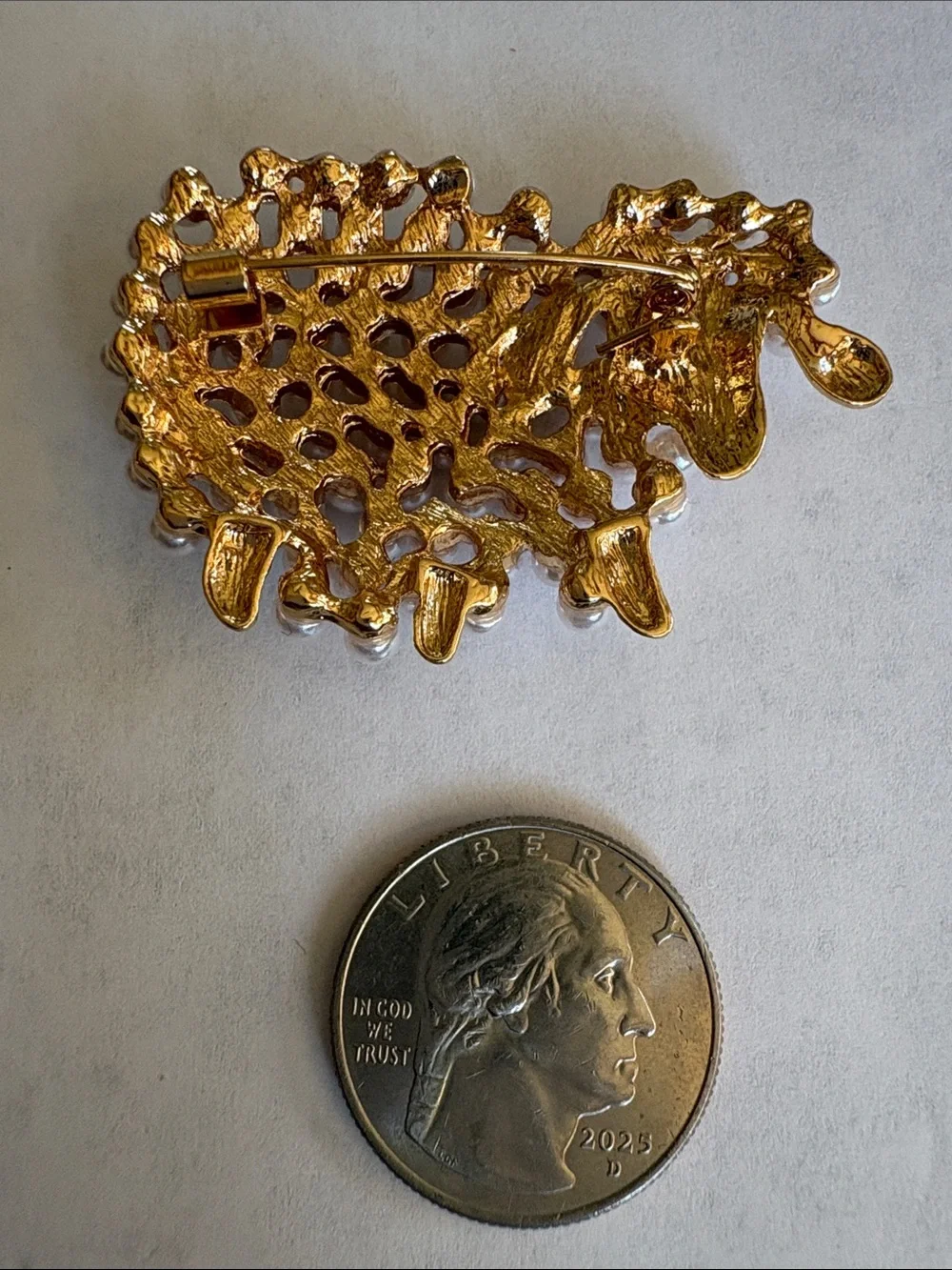 Gold Pearl Sheep Brooch